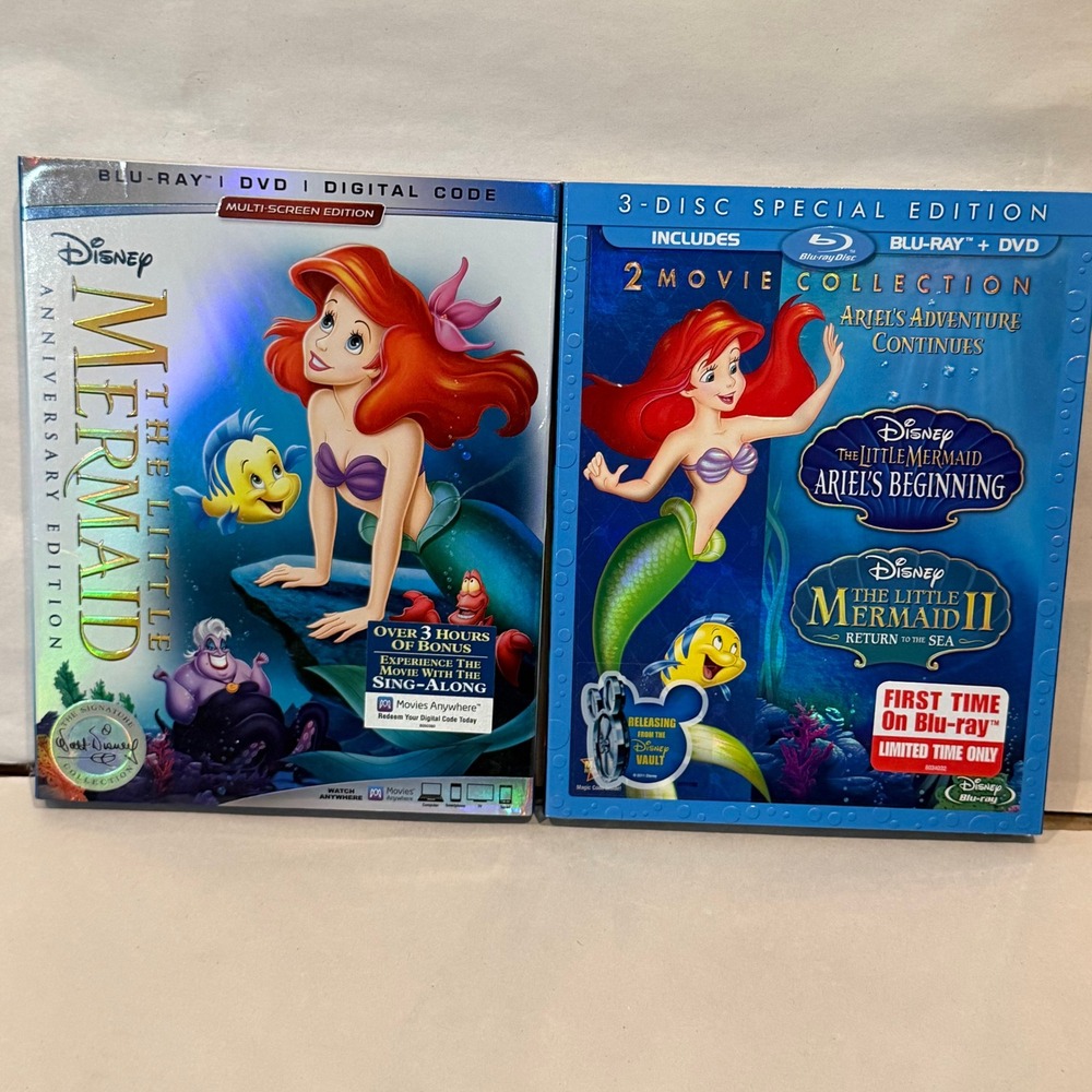 Disney Little Mermaid 3-Movie Bundle Ariel's Beginning II Blu-ray New Sealed